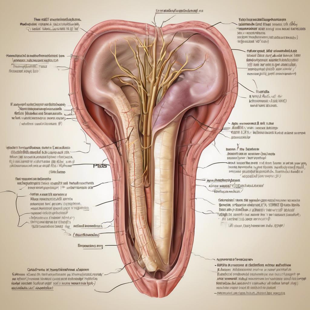 Anatomiczny diagram układu rozrodczego mężczyzny z opisanymi strukturami.