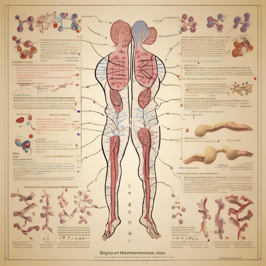 Ilustracja przedstawiająca hermaprodytyzm z elementami chromosomów, hormonów i schematami anatomicznymi.