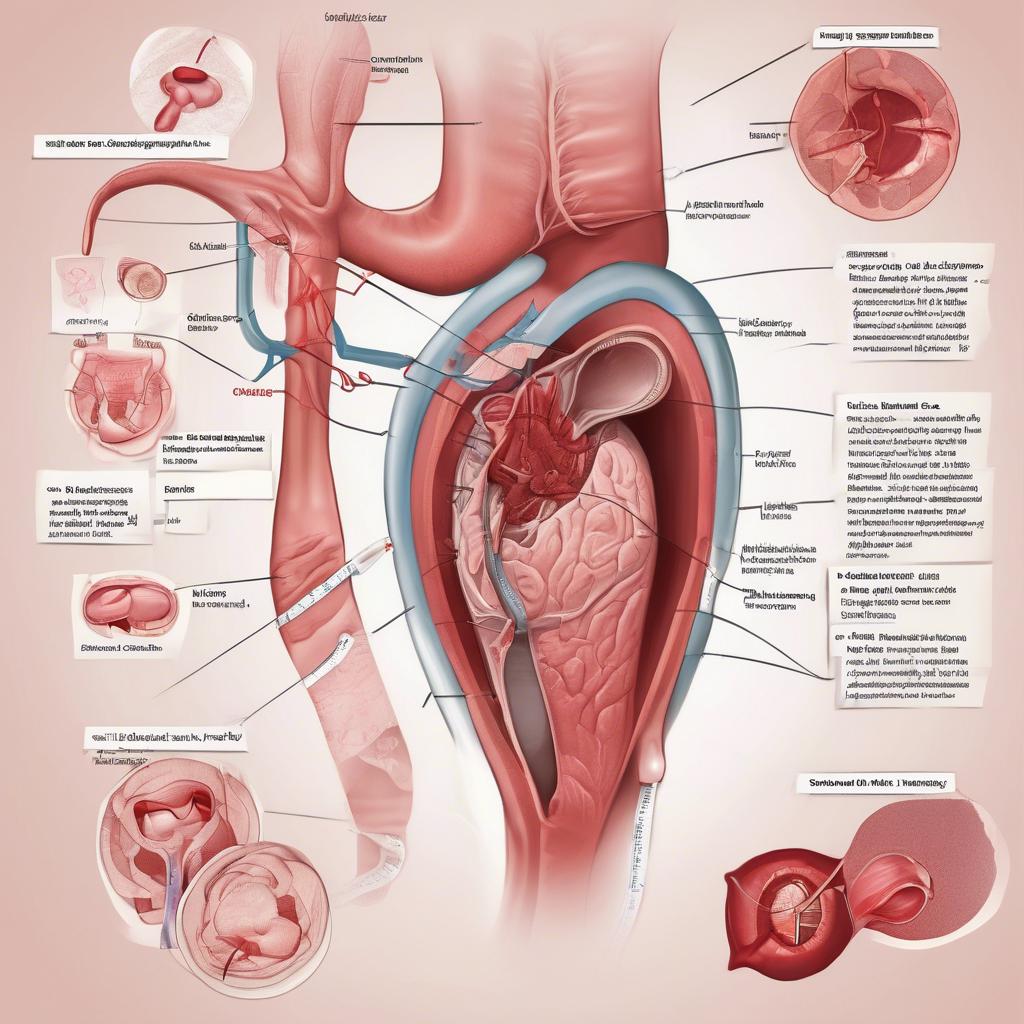 Ilustracja przedstawiająca układ rozrodczy kobiety w kontekście skrzepów krwi podczas menstruacji.