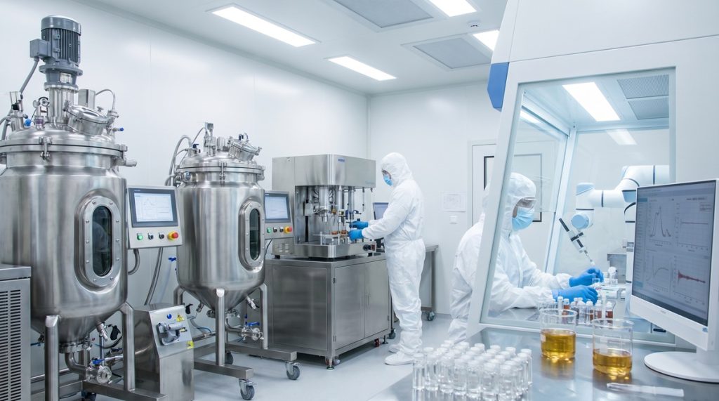 Laboratorium z nowoczesnymi urządzeniami do produkcji preparatów medycznych na bazie kwasu hialuronowego